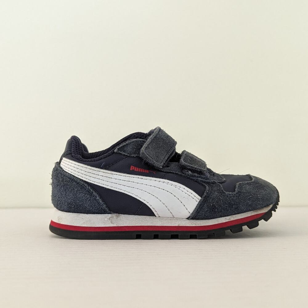 Puma Size 8 Runner V2 Sneakers Running Shoes Navy Red White Hook & Loop